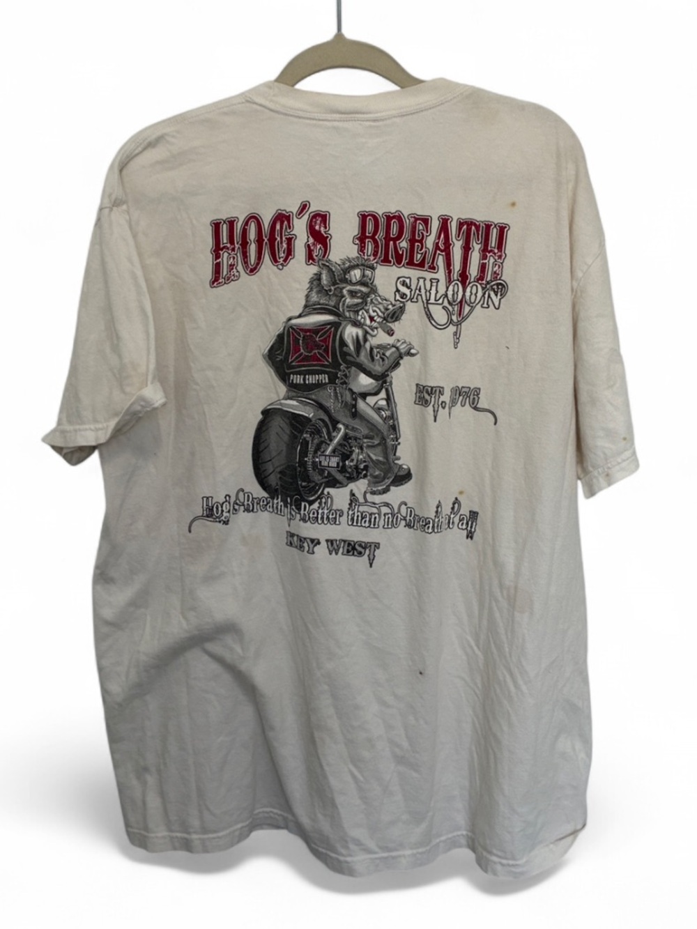 Y2K Hog’s Breath Saloon Key West Biker Graphic White Short Sleeve Tee Shirt
